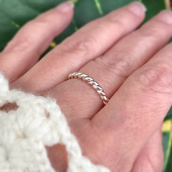 925 Sterling Silver Thick Rope Twist Ring Nautical Handmade - Size 8 - Picture 2 of 3